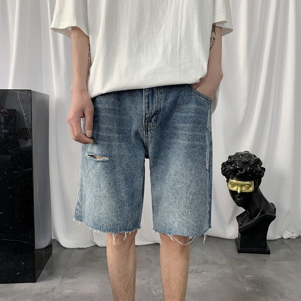 

yj9wr men's 2020 summer shorts and shortsnew men's shorts cropped straight hole casual denim trendy pants pants for men rvtaa, Blue