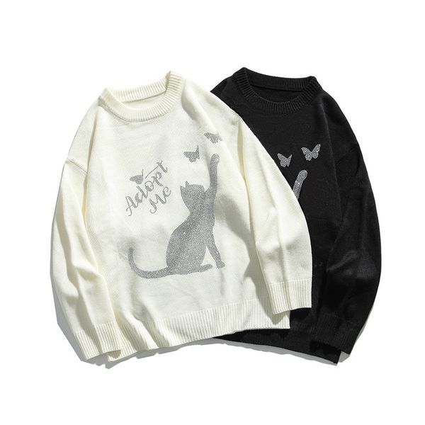 

2021 street cat trend cartoons broca de knitted shirt autumn neck long, male and female sweaters ycjm, White;black