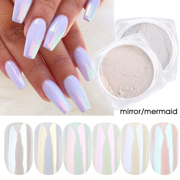 1 scatola di polvere di perle per nail art glitter specchio effetto sirena cromo pigmento gel UV smalto polvere manicure decorazione