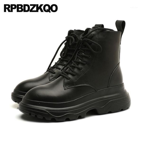 

combat flatform winter platform front lace up casual ankle boots autumn fur designer black women army shoes booties new1
