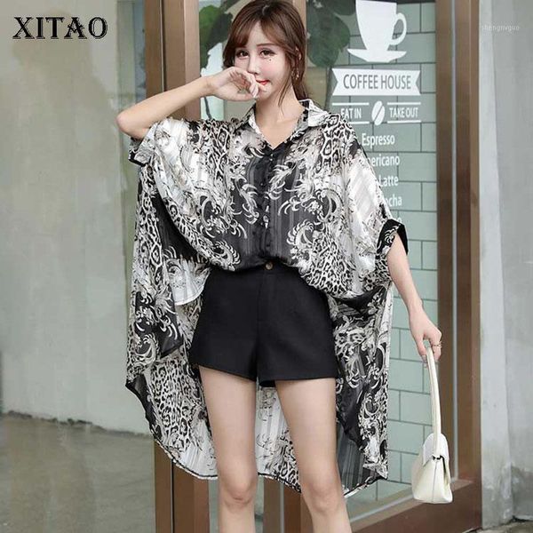 

xitao print pattern blouse plus size irregular 2020 summer elegant goddess fan casual style loose single breast shirt dzl13881, White