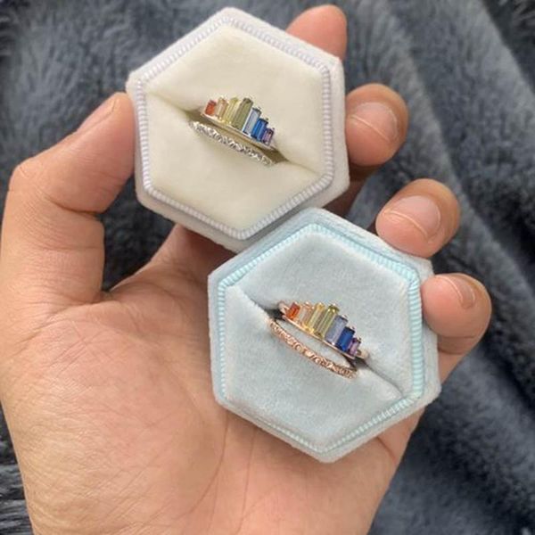 

rainbow micro diamond ring opening adjustable silver rose gold, Slivery;golden