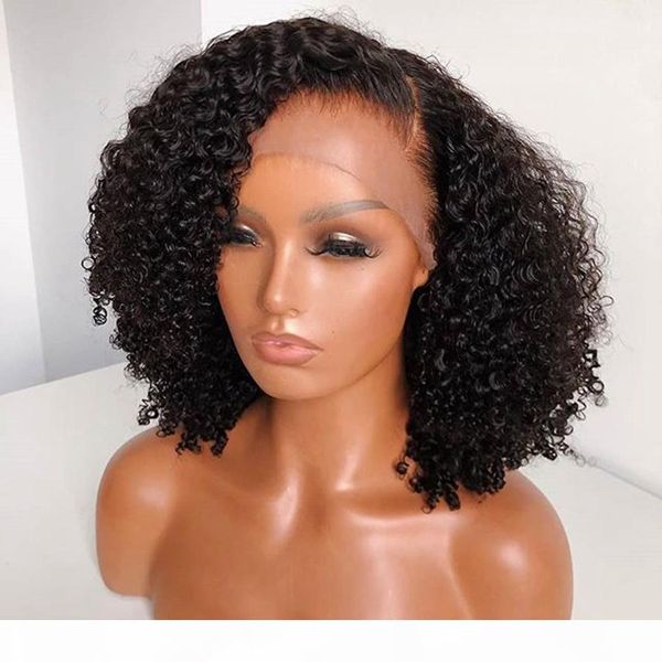 

kinky завитые pre щипковых тертого 360 парики шнурка фронтальная человеческих волос для черных женщин u часть париков богородица фронта шнур, Black