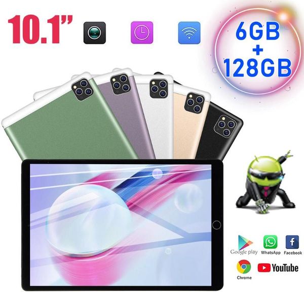 

tablet pc 2021 10.1 inch 6g+128gb octa core android 9.0 google play 4g lte tablets wifi gps 2.5d 1280x800 tempered glass