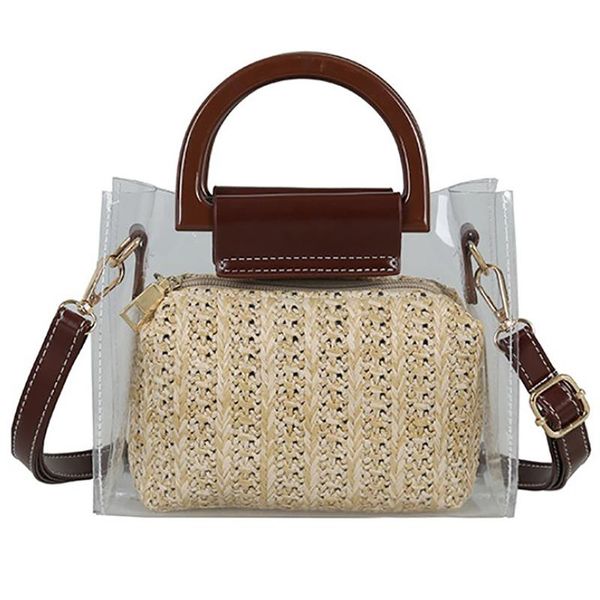 

women's messenger bag transparent straw shoulder bag clear handle crossbody shoulder purse with straw inner