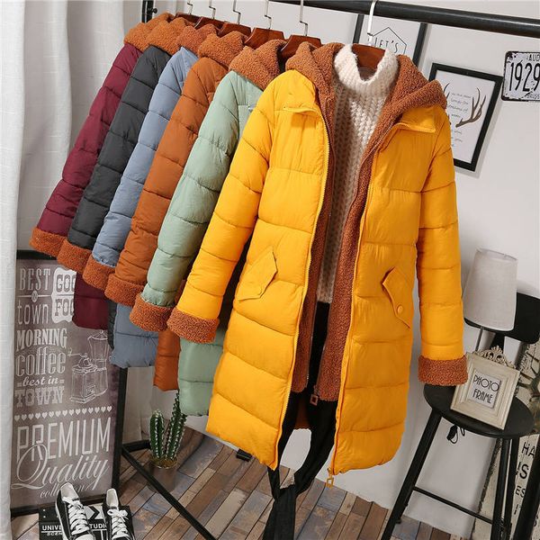 

stylish down womens cotton padded coat long puffer coats and jacket women's winter slim solid warm jackets, Black