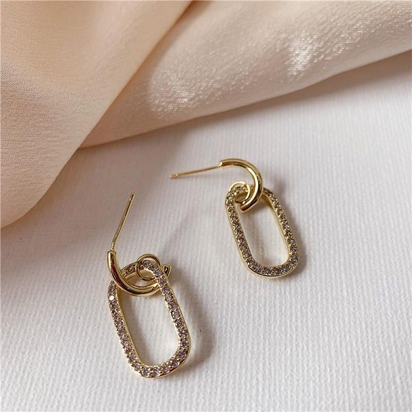 

needle simple design irregular geometric rhinestone earrings for women trendy metal drop earrings pendientes jewelry, Silver