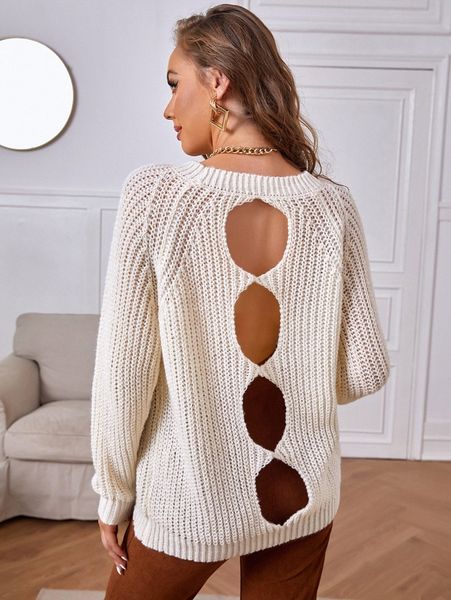 

cut out back raglan sleeve sweater h7hl#, White