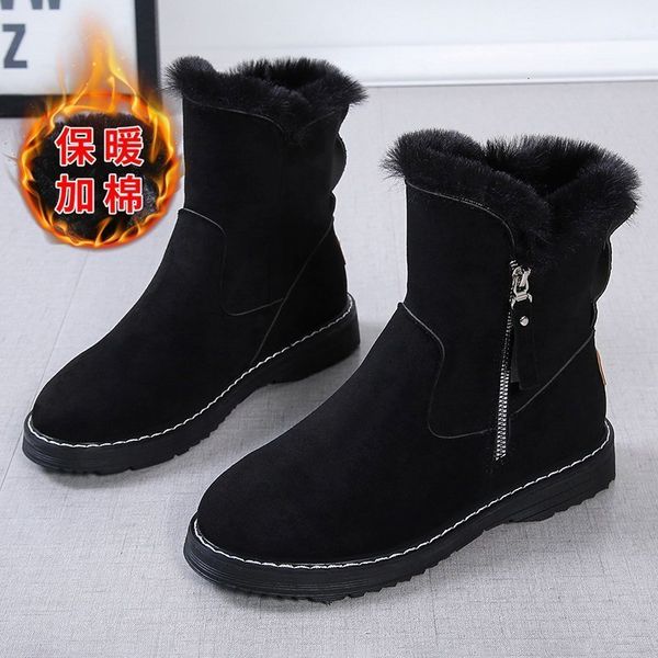 

2021 new autumn and winter suede not sliding medium female snowboots, thickened cotton shoes, women's shoes wy8y, Black
