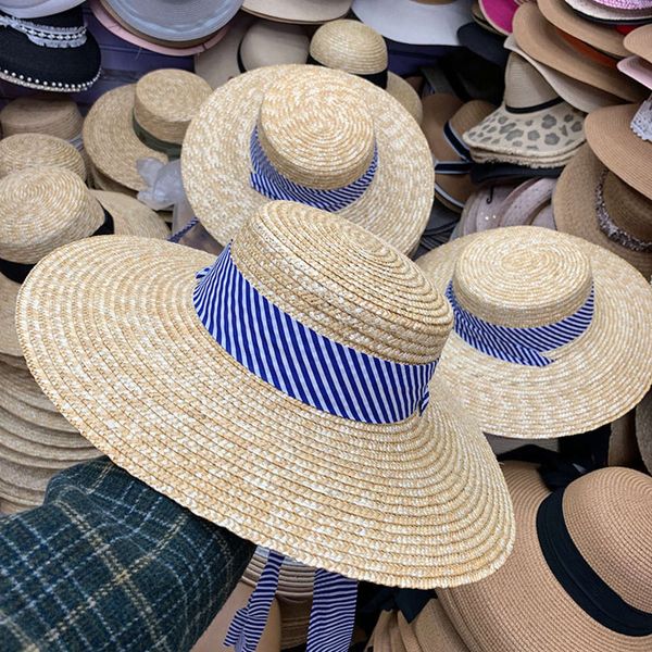 

simple 2020 straw hat women's new sun protection in spring and summer, Blue;gray