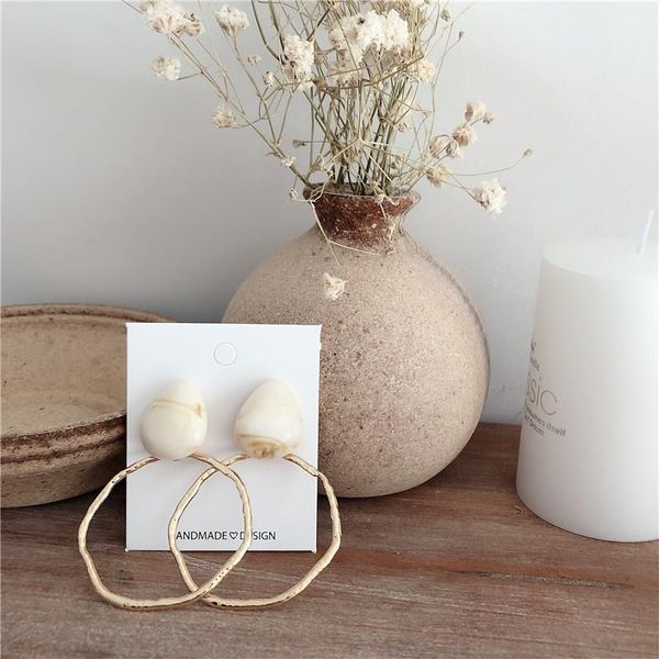 

aensoa brown/beige color big round metal earrings trendy gold color circle drop earrings resin geometric for women gift, Silver