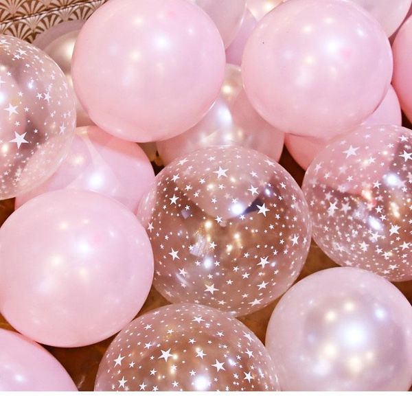 20 Stück 12-Zoll-Latex-Ballon-Set, Stern, transparent, rosa und goldfarbene Luftballons, Hochzeitsdekoration, Babyparty, Geburtstagsparty-Zubehör