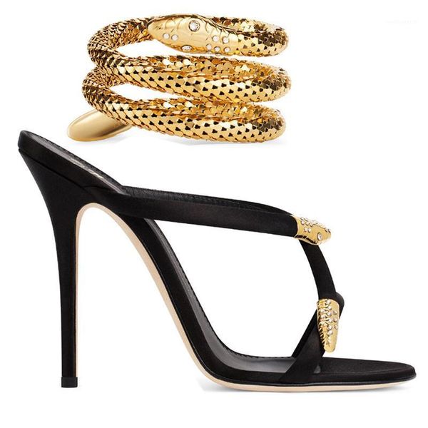 

moraima snc summer opne toe sandal gold snake pattern thin heels dress shoe runway cutouts gladiator sandal party shoe1, Black