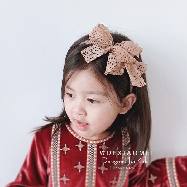 

children fashion hair accessories girls kids princess bows headbands handmade lace flower bowknot hairbands hair hoop headwear1, Slivery;white