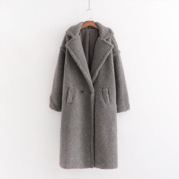 

autumn winter women gray teddy coat stylish female thick warm cashmere jacket casual girls streetwear drop shipping, Black