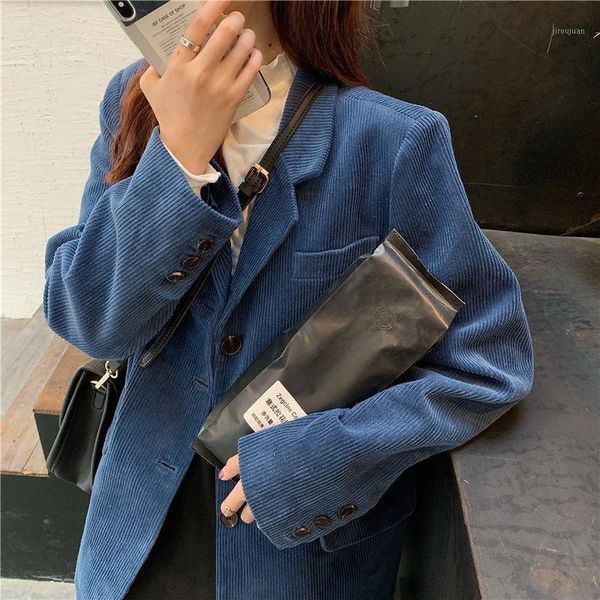 

corduroy coat women autumn 2020 new retro hong kong style ins loose long sleeve thickened casual suit, White;black