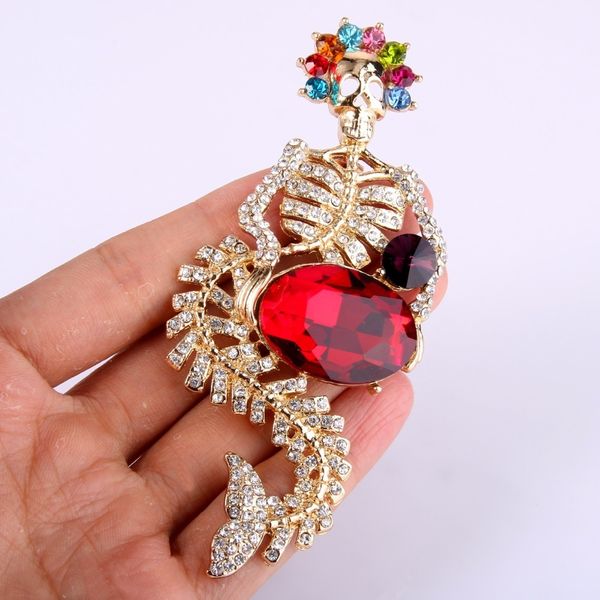 

tuliper halloween mermaid skeleton skull brooch for women crystal pins party jewelry gift broche femme 201009, Gray