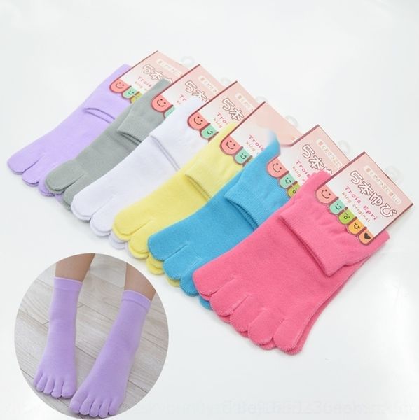 

3gvbc 5 five-finger women's cotton five cotton mid-calf candy toe summersocks five-toe socks women's korean color candy i06tb, Black