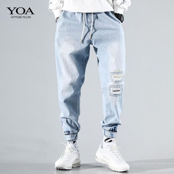 

spring autumn fashion denim ripped patch jeans male hip hop loose hip-hop leggings brand harlan pants kg-61, Blue