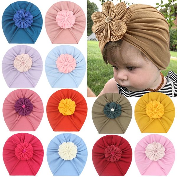 

lovely headbands winter solid color newborn hat boys girl milk cotton soft big flower turban bonnet caps solids baby shower props 0639, Black;brown