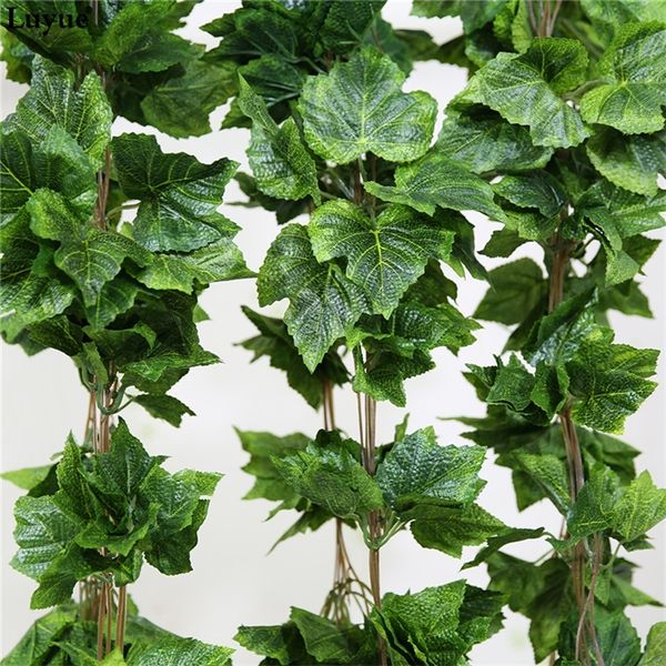 Luyue 10pcs folhas de uva de seda artificial folhas penduradas festão faux videira hera ao ar livre verde folhas de jardim decoração de casa de casamento 201222