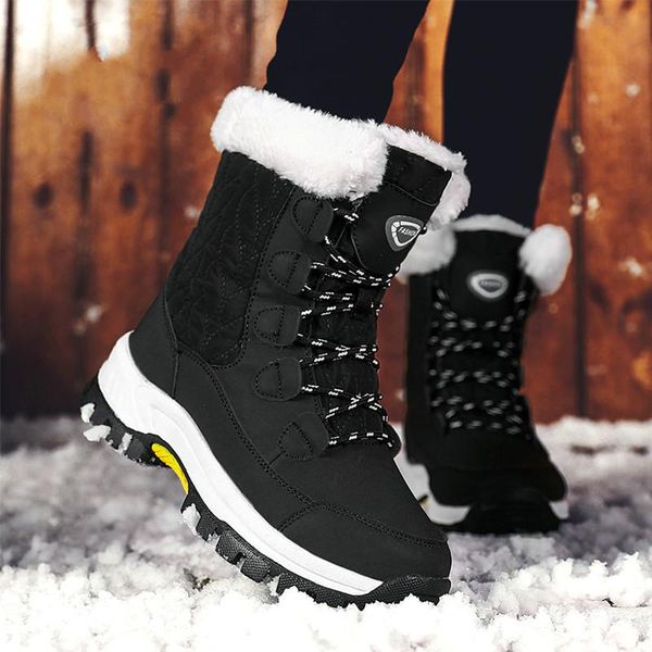 

women's winter snow boots with fur keep warm fashionable comfortable ladies outdoor hiking shoe outdoor short boot botas mujer, Black