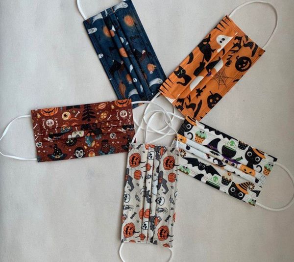 

50pc halloween masks three layer breathable protective mask disposable printed meltblown fabric for adults and children