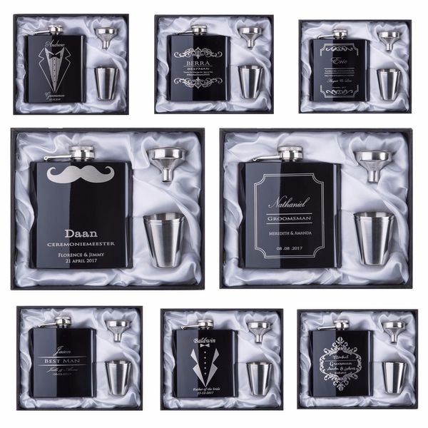 

discount groomsman gift personalized engraved 6oz hip flask stainless steel with white & black box gift wedding favors 1027