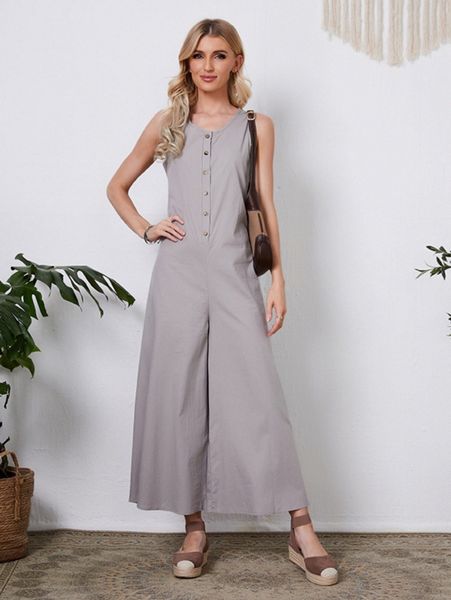 

emery rose half button wide leg jumpsuit z1hh#, White
