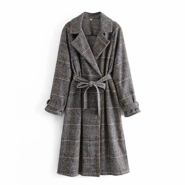 

real sgray plaid houndstooth sleeved woolen coat women's mid length korean style coat 2020 winter loose ladies woolen, Black;brown