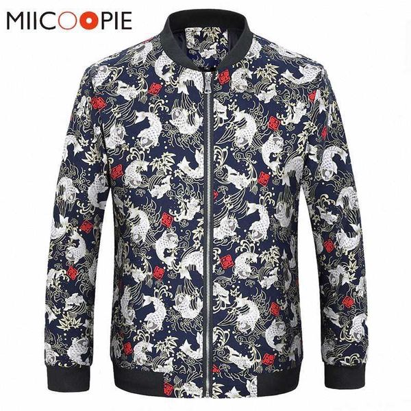

5xl 6xl men harajuku jackets 2021 fashion casual koi fish printed cotton hip hop bomber jacket mens baseball streetwear coat ladies le 15mc#, Black;brown