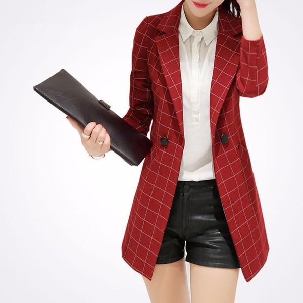 

poenfly blazer spring autumn new blazer women jacket slim medium-long plaid long-sleeve casual suit female1, White;black