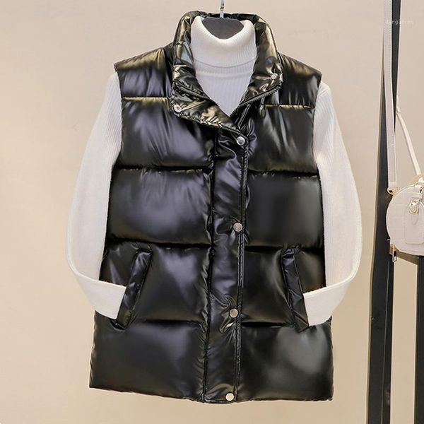 

glossy short down cotton waistcoat women 2021 autumn and winter all-match cotton waistcoat korean women's jacke1, Black;white