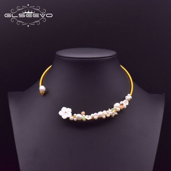 

glseevo natural white pearl flower choker necklaces for women party fashion gift statement crystal luxury fine jewelry gn0061-3 0927, Silver