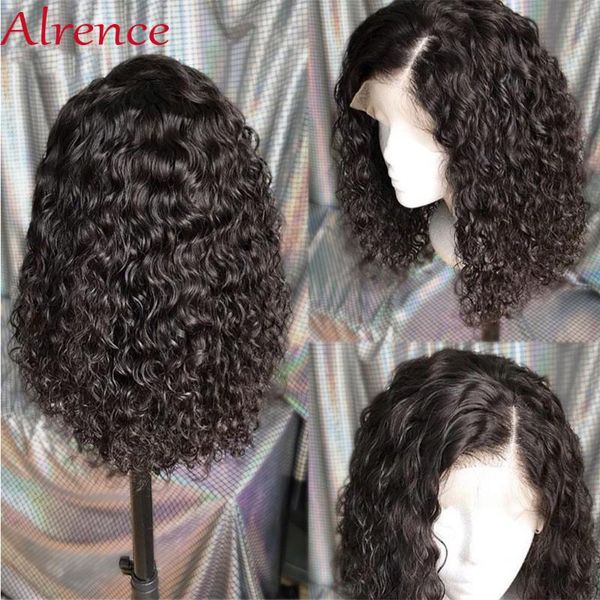 

lace wigs curly short bob front brazilian human hair wig pre plucked for black women alrence 13x4 frontal non-remy, Black;brown
