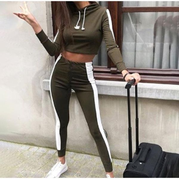 

tracksuit women two piece set workout clothing ensemble femme hoodie sweatshirt crop and skinny pants jogging suit fitness, Gray