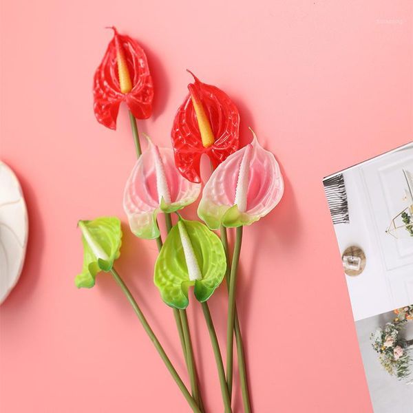 

3pcs anthurium branch artificial flowers plastic fake plants for diy home wedding table decoration1