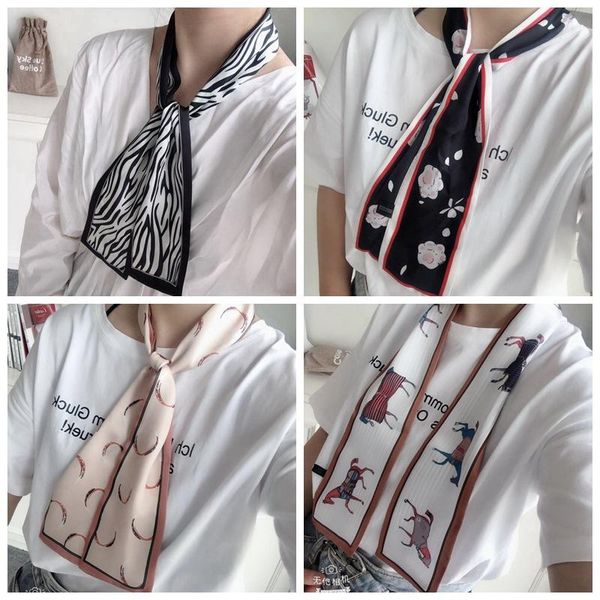 

2020 skinny hair scarf for women fashion kerchief headband silk satin bag scarfs female wrist ribbon small neck scarves for lady, Blue;gray