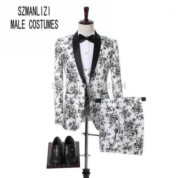 

sz elegant men suits 2020 costard homme mariage custom made slim fit prom tuxedos for men white floral mens suits wedding groom1, White;black