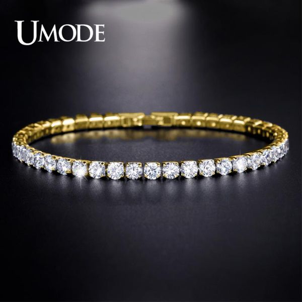 

charm bracelets umode gold color clear cz crystal tennis bracelet for women rose box chain jewelry party anniversary accessory ub0097l, Golden;silver