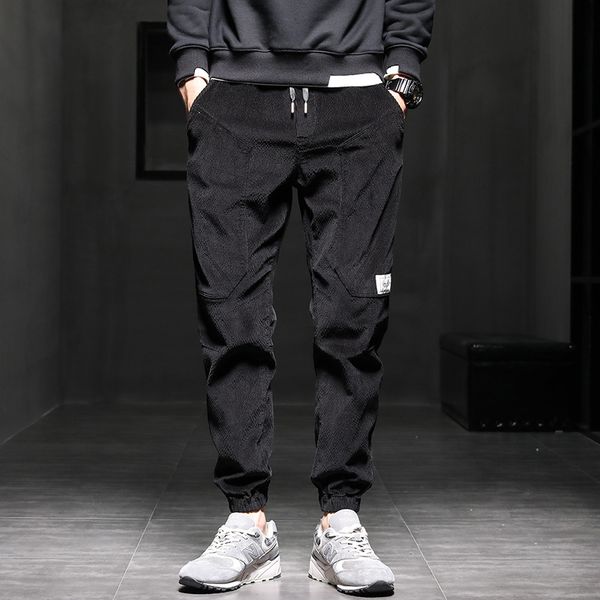 

2020 korean loose autumn and winter corduroy casual pants for men, Black