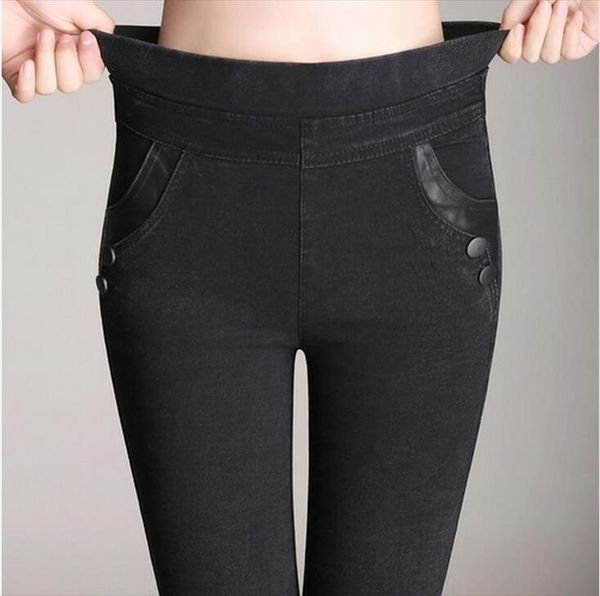 

women plus size elastic waist pant elasticity leggings black high waist denim pants mom jeans pantalon femme s 5xl