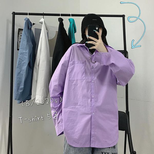 

2021 spring autumn clothes new korean style vintage outerwear loose casual coat fashion camisas harajuku women blouises, White;black