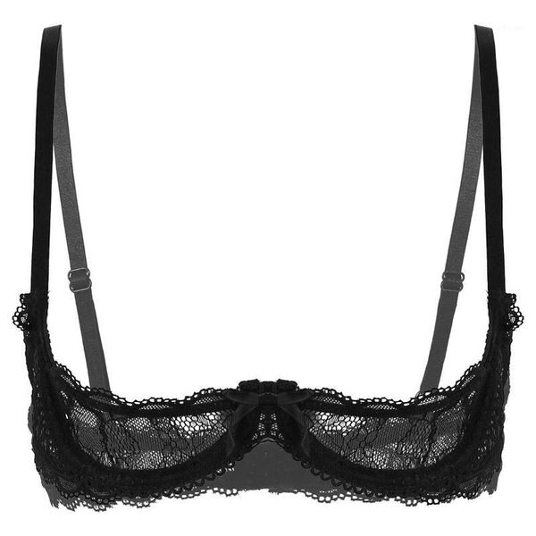 

womens lace exotic bra underwear spaghetti straps bare exposed breasts shelf tie 1/4 open cup push up underwire bra 1, Red;black