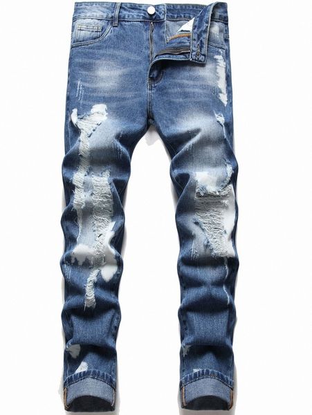 

men medium washed ripped jeans l45s#, Blue