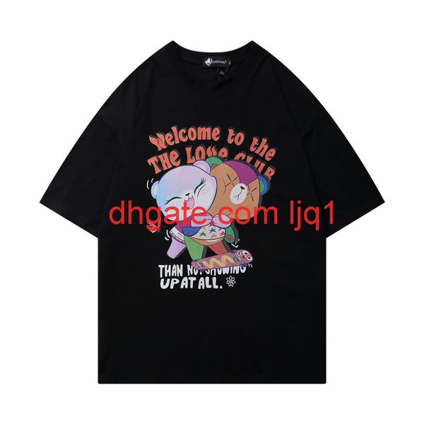 

cartoon bear print short sleeve t-shirt men's fashion 5-sleeve street trend loose couple half sleeve, White;black