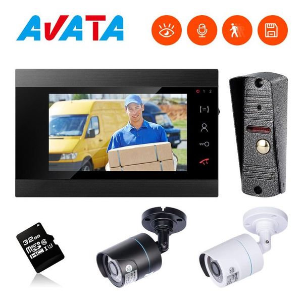 

video door phones intercom 7-inch colored monitor, doorbell with camera 1000tvl call panel support motion detection record and night vision