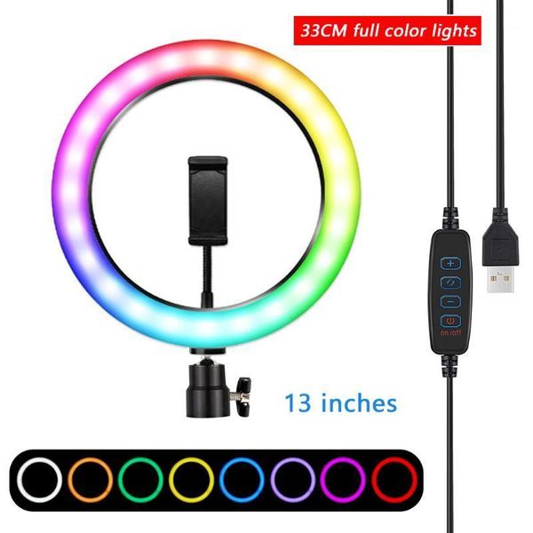 

flash heads 30cm dimmable rgb full color led selfie ring light 8 10 13 inch camera phone pography video makeup lamp cold shoe tripod head1