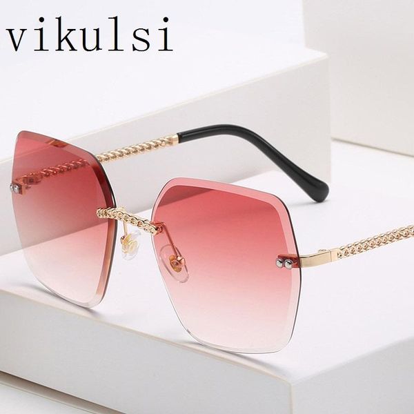 

sunglasses arrival frameless square women's luxury chain frame sun glasses elegant lady fashion gradient shades men uv400, White;black