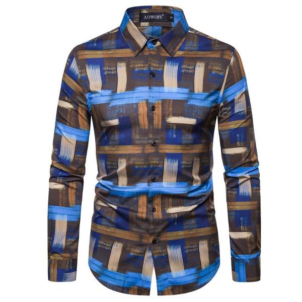 

men's casual shirts mens hipster geometric print long sleeve dress 2021 brand slim fit business shirt men streetwear social male, White;black